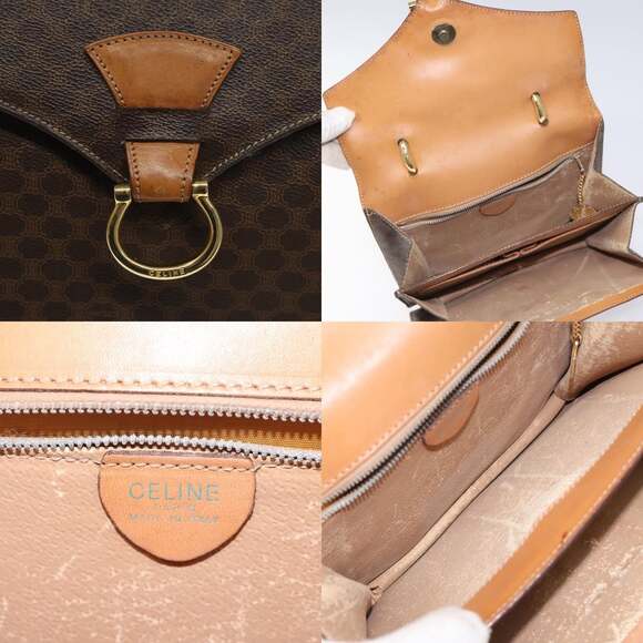 CELINE Macadam Canvas Hand Bag Pvc Leather Brown Gold - Picture 11 of 13